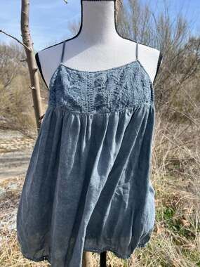 Chelsea & Violet Blue Boho Embroidered Babydoll Tank Top Camisole Size M